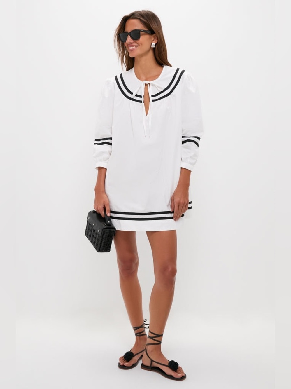 Ciao Lucia White Palina Sailor-Trim Tunic Mini Dress Size S Preloved